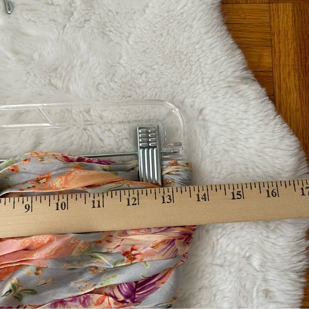 AMUR  Strapless Floral Maxi Dress Size 4 Peach Blue Smocked Bodice Wide Leg Flow - Picture 10 of 13